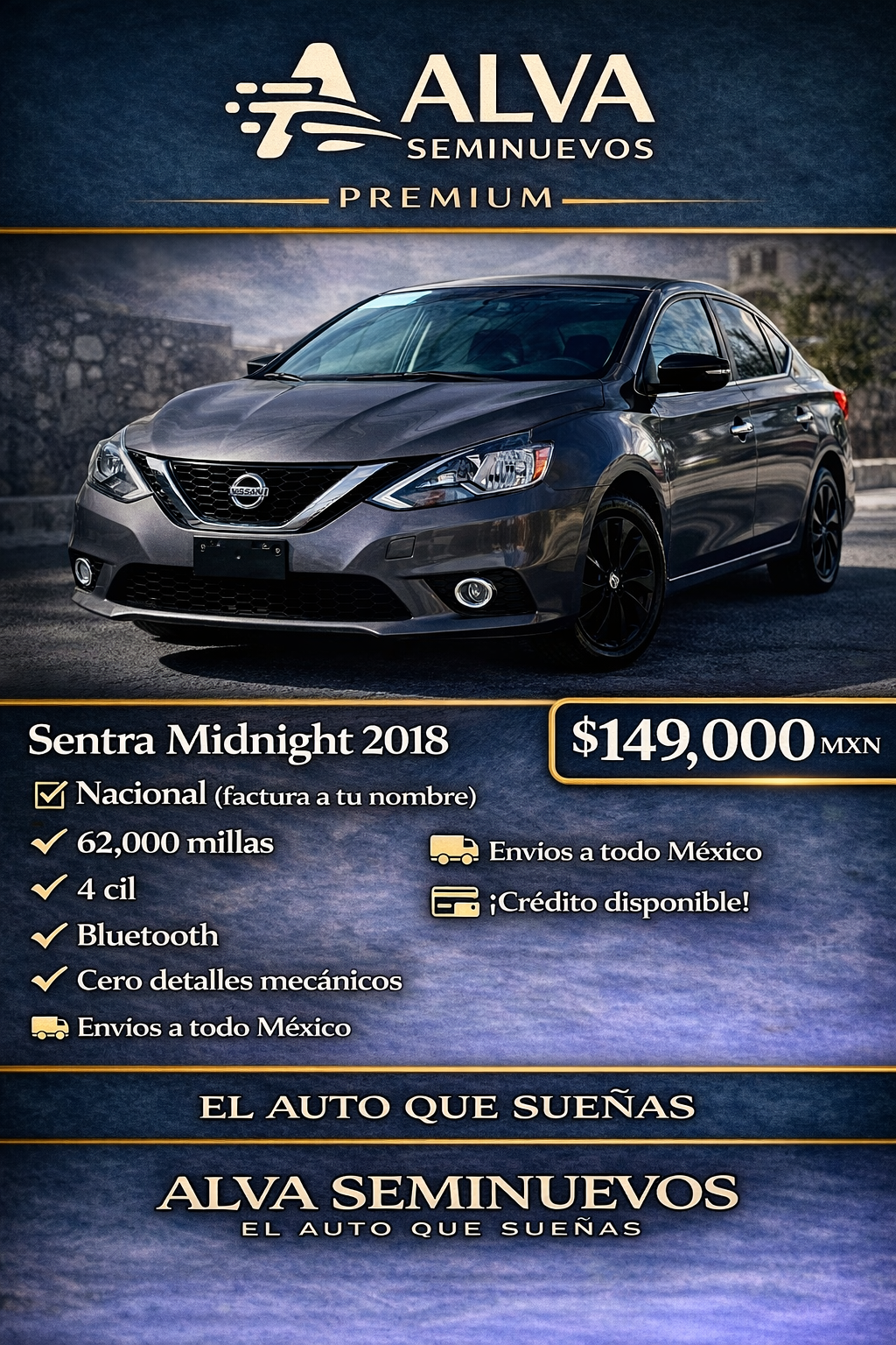 Nissan Sentra midnight 2018 - Alva Seminuevos